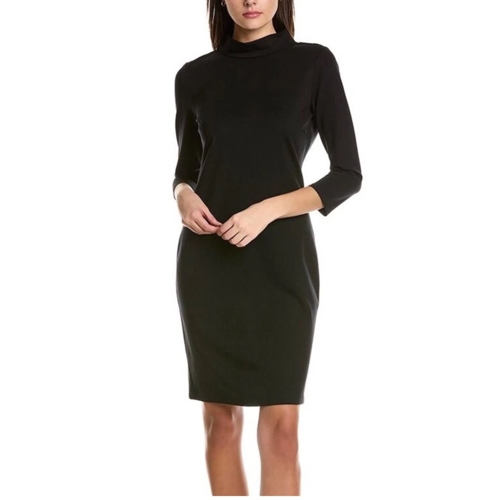NWOT J McLaughlin Womens Bertha Dress Large Black Ponte Retro Sheath Mock Neck